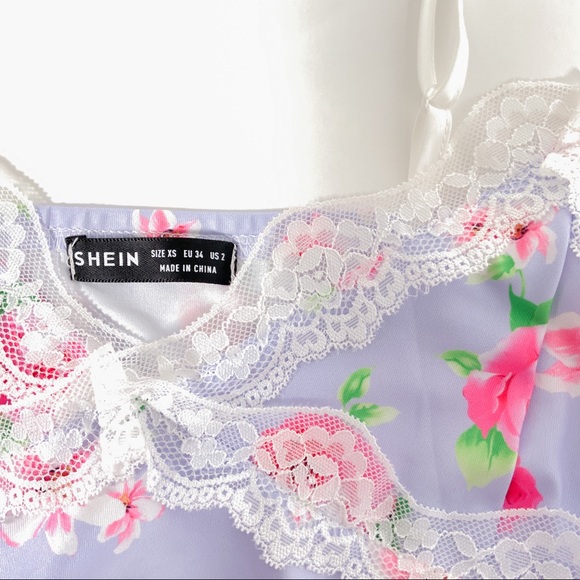 Lilac purple lace trim floral bodycon mini dress - Picture 5 of 6